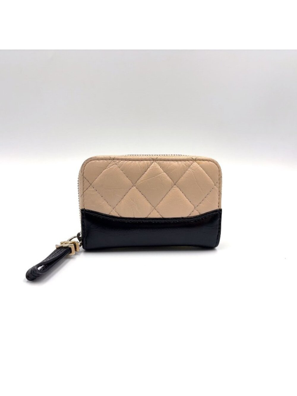 Chanel Gabrielle Leather Black Beige Coin Purse Silver